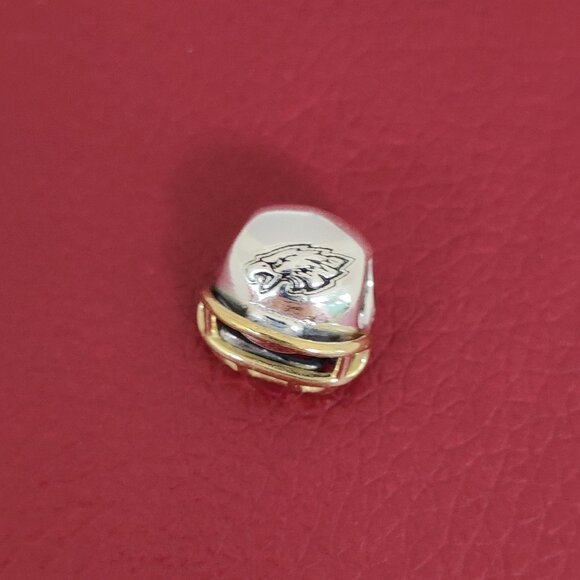 Pandora Philadelphia Eagles NFL Football Helmet Charm 14K Gold and S925 Silver - Picture 1 of 5